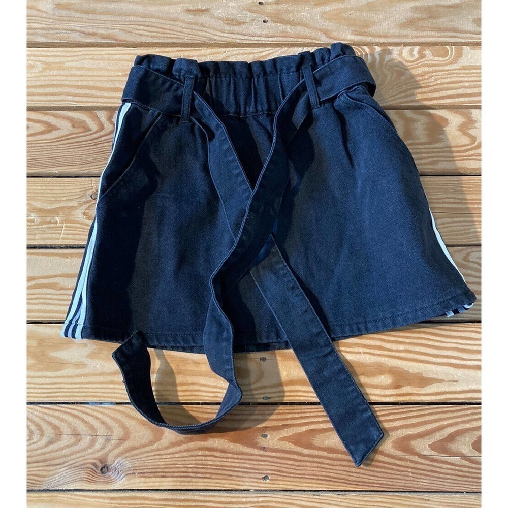 NWT Mustard Seed Stripe Side Denim Skirt Size Small Women’s Black Tie Waist